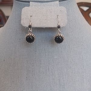 Natural Black Onyx 10mm & Sterling Silver Dangle Earrings 1"